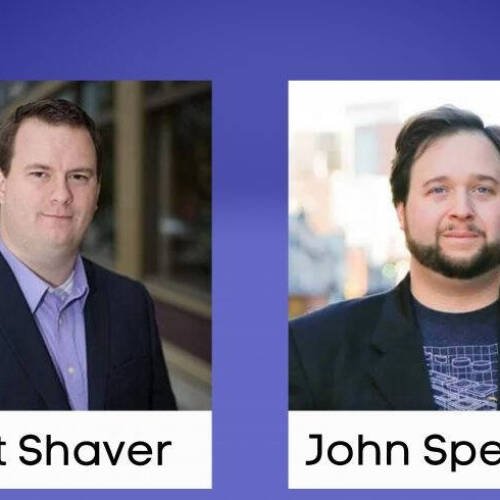 Two individuals are pictured side by side, each in a professional outdoor setting. The person on the left is wearing a suit jacket over a collared shirt, with the name "Matt Shaver" displayed beneath. The person on the right is also wearing a dark blazer